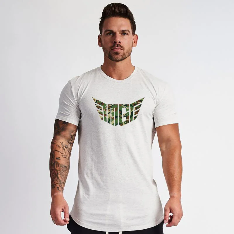 

Summer Printed Cotton Short Sleeve Tight T-Shirt Mens Gym Clothing Fashion Tops Sportswear Bodybuilding Fitness For Male