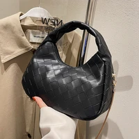 fashion pu leather woven handbags luxury chain shoulder crossbody bags for women trendy designer half moon crossbody bags purses
