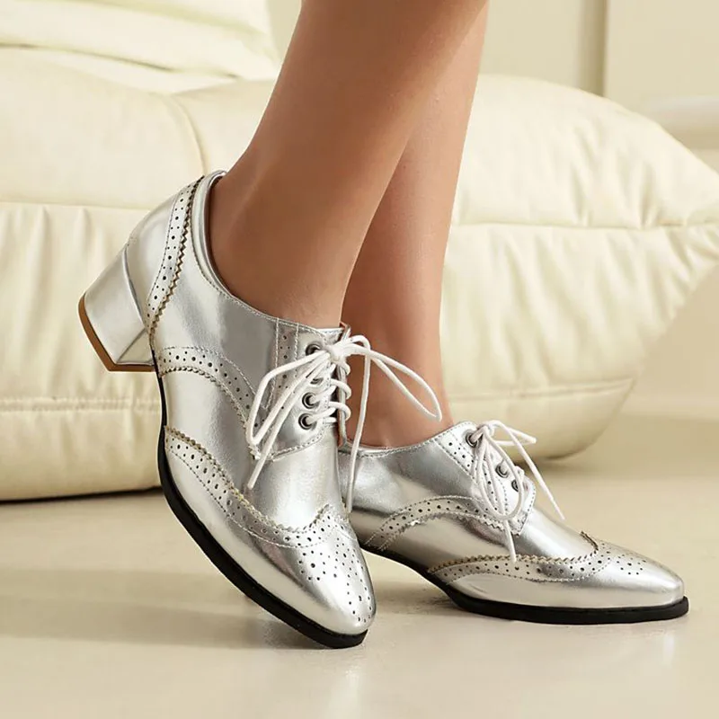 Женские туфли Phoentin Retro British Brock серебристые туфли-лодочки из лакированной кожи на