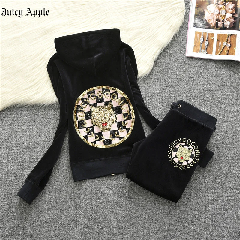 Juicy Apple Tracksuit Women Velvet Two Piece New Casual Fashion Set Hooded Long Sleeve Women Zipper Suit Spring Fall Letter Pant