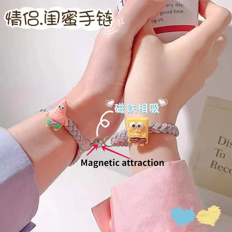 

A Pair Marine Animal Magnetic Lovers' Bracelet Cute Cartoon Magnet Attraction Lovers Bracelet Girl Student Rubber Band Head Rope