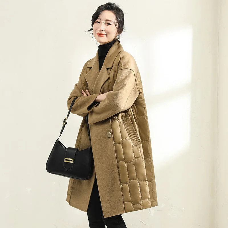 CEH 2022 FW DOUBLE-FACE CASUAL SINGLE BREASTED CASHMERE WOMENS BROWN COLOR LONG COATS