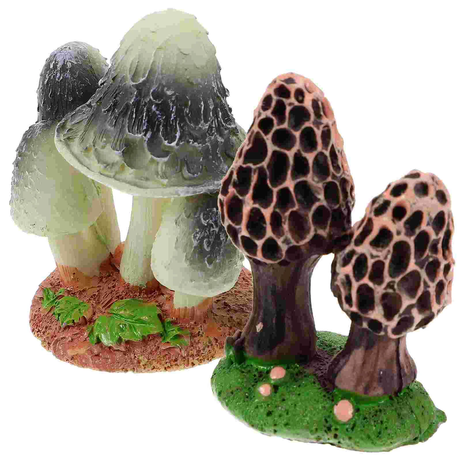 

2 Pcs Resin Mushroom Figurines Statue Bonsai Decor Lawn Ornaments Synthetic Model