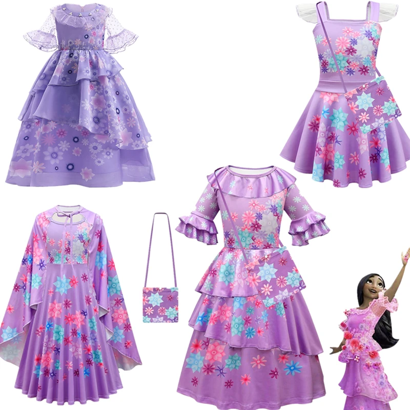 Купи 2022 Anime Encanto Isabella Cosplay Purple Costume Girls Dress Children Fancy Dresses for Carnival Party Kids Cosplay Princess за 421 рублей в магазине AliExpress