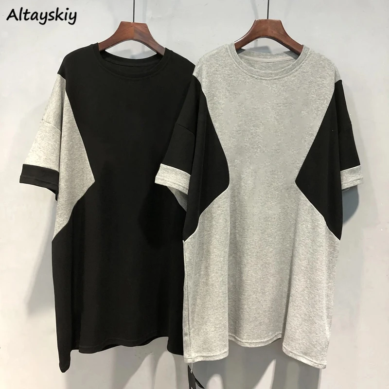 

Short Sleeve Dress Women Patchwork S-3XL Baggy Summer Pregnant Dresses Elegant Ulzzang Daily All-match Vestidos Mujer Sundress