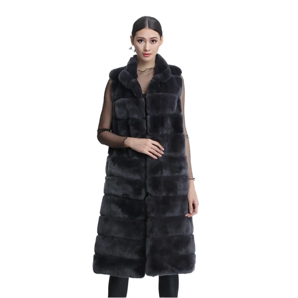 Real Rabbit Long Winter Ladies Sleeveless Coat Gilet Women Natural Fur Vest Warm Thick Outwear 2022 Luxury