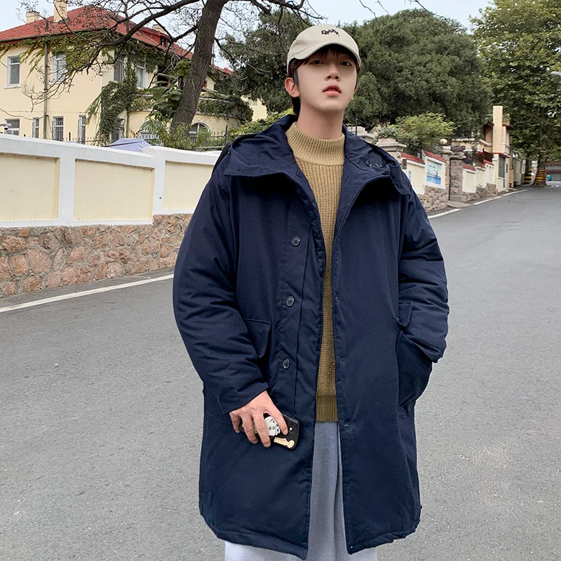 Winter Thick Long Coat Men Warm Fashion Oversize Hooded Coat Men Korean Loose Thickened Jacket Mens Parker Overcoat M-2XL