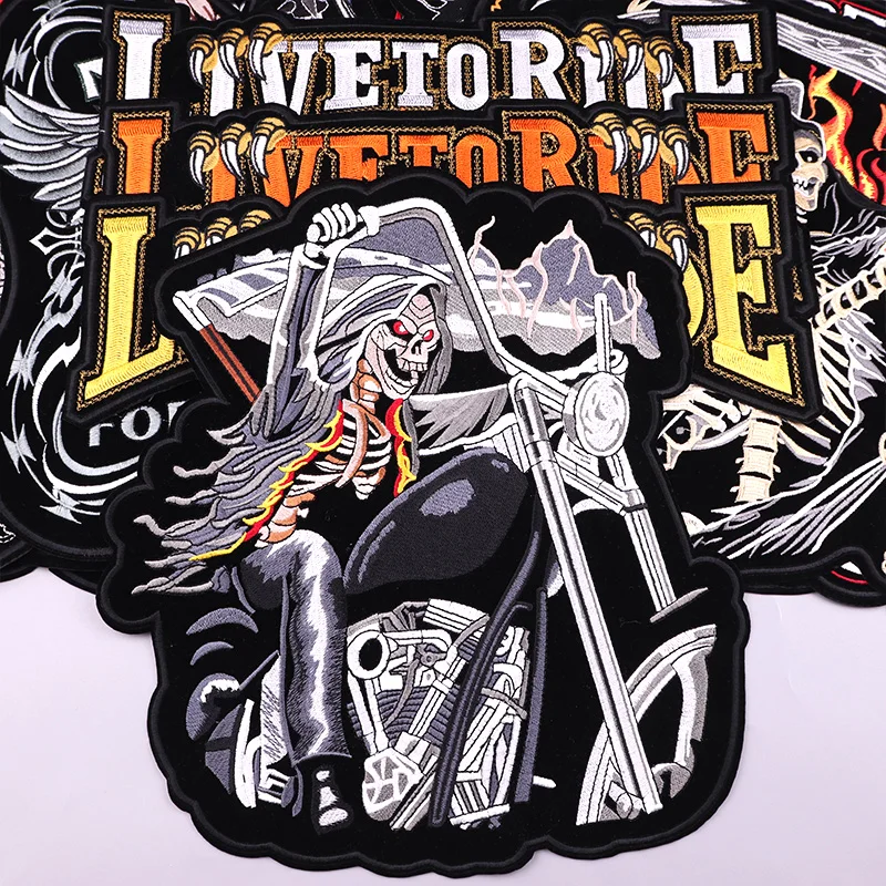 

Motorcycle Biker Embroidered Patches For Clothing Large Embroidery Patch Iron On Patches On Clothes Sewing Applique For Jacket