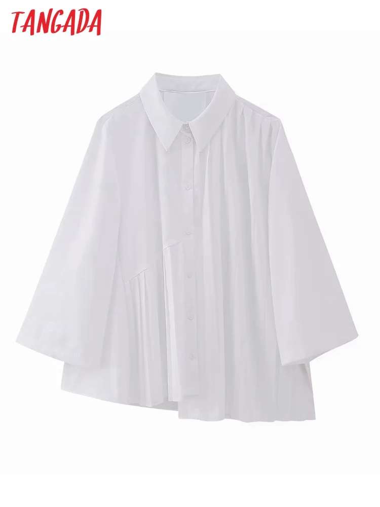 Блузка женская плиссированная с длинным рукавом, в стиле оверсайз