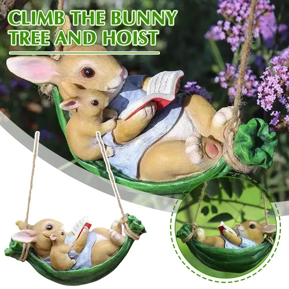 

Rabbit Hanging Ornaments Balconies Tree Pendants Animal Sculptures Crafts Outdoor Statues Decorative Resin Gardening O9A4