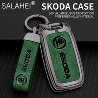 metal car key case keyring leather keychain for skoda fabia octavia a5 for vw golf bora jetta polo golf auto styling accessories