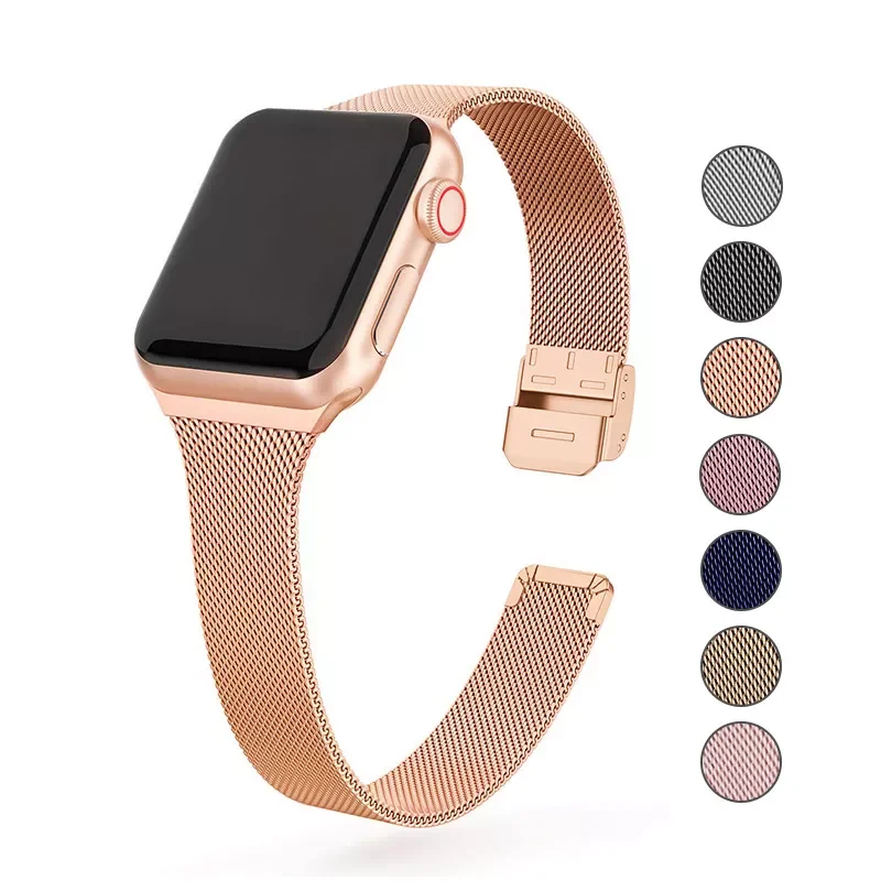 

Milanese Loop Strap For Apple Watch band Serise 7 6 SE 5 4 3 2 1 44mm 40mm 42mm 38mm Stainless steel metal band for iWatch 6 3