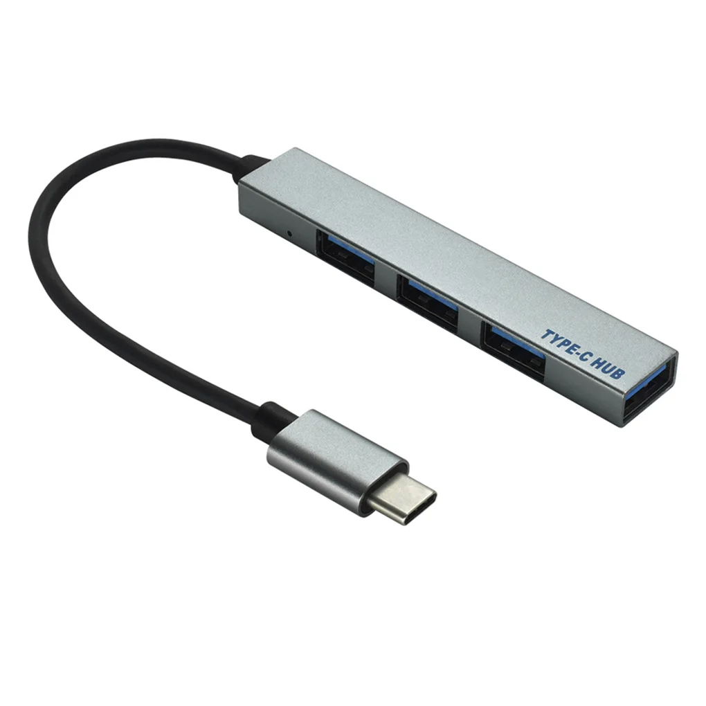 

4-портовый разветвитель Type-C на USB 2,0, адаптер-концентратор, кабель для ПК, ноутбука, компьютера, док-станция, серебристый