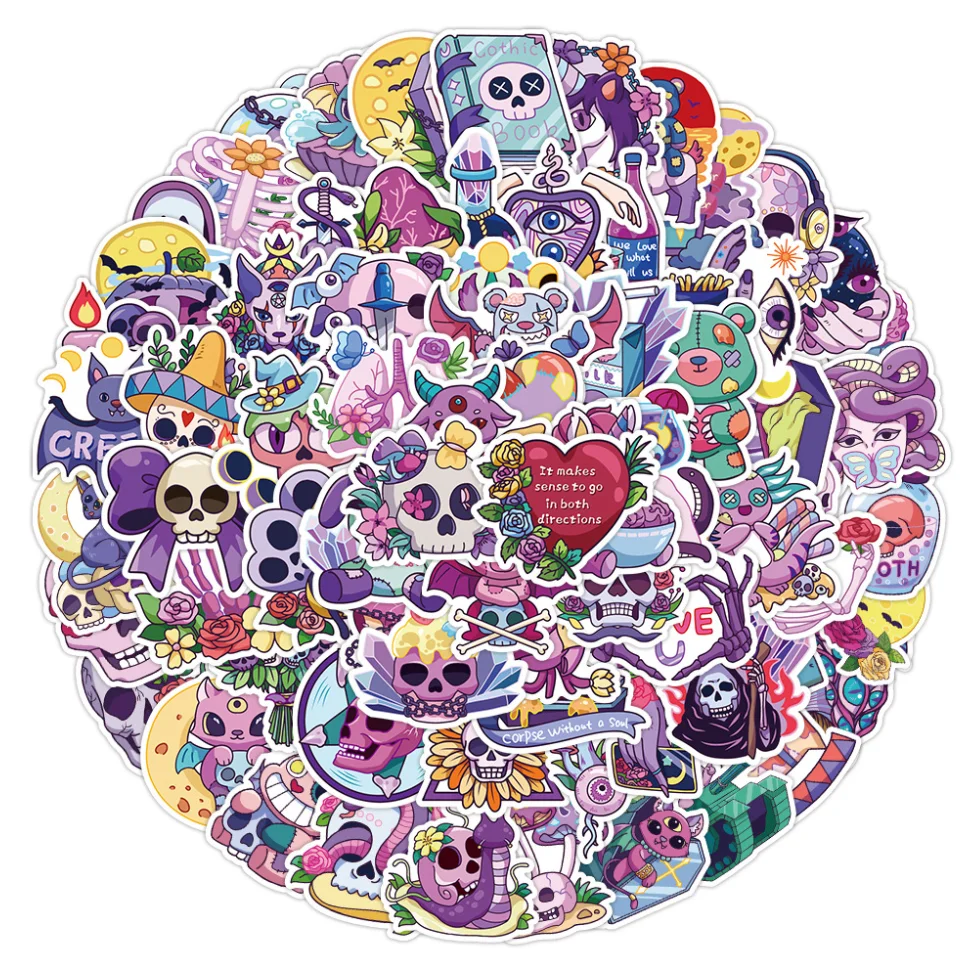 

100pcs Purple horror theme thriller character Stickers Decal DIY Suitcase Phone Scrapbook Laptop Phone Car Sticker