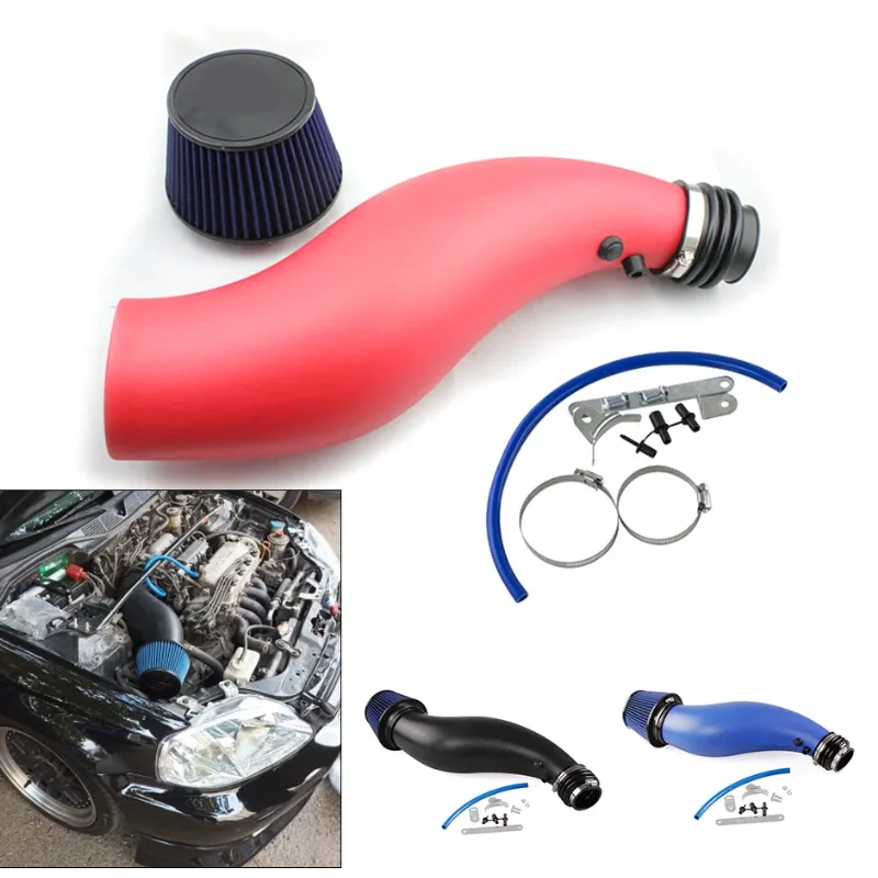 Фото Автомобильная воздухозаборная труба для Honda Civic 92-00 EK EG, воздушный фильтр, впускная труба, черный, красный, синий, настоящий углерод №1