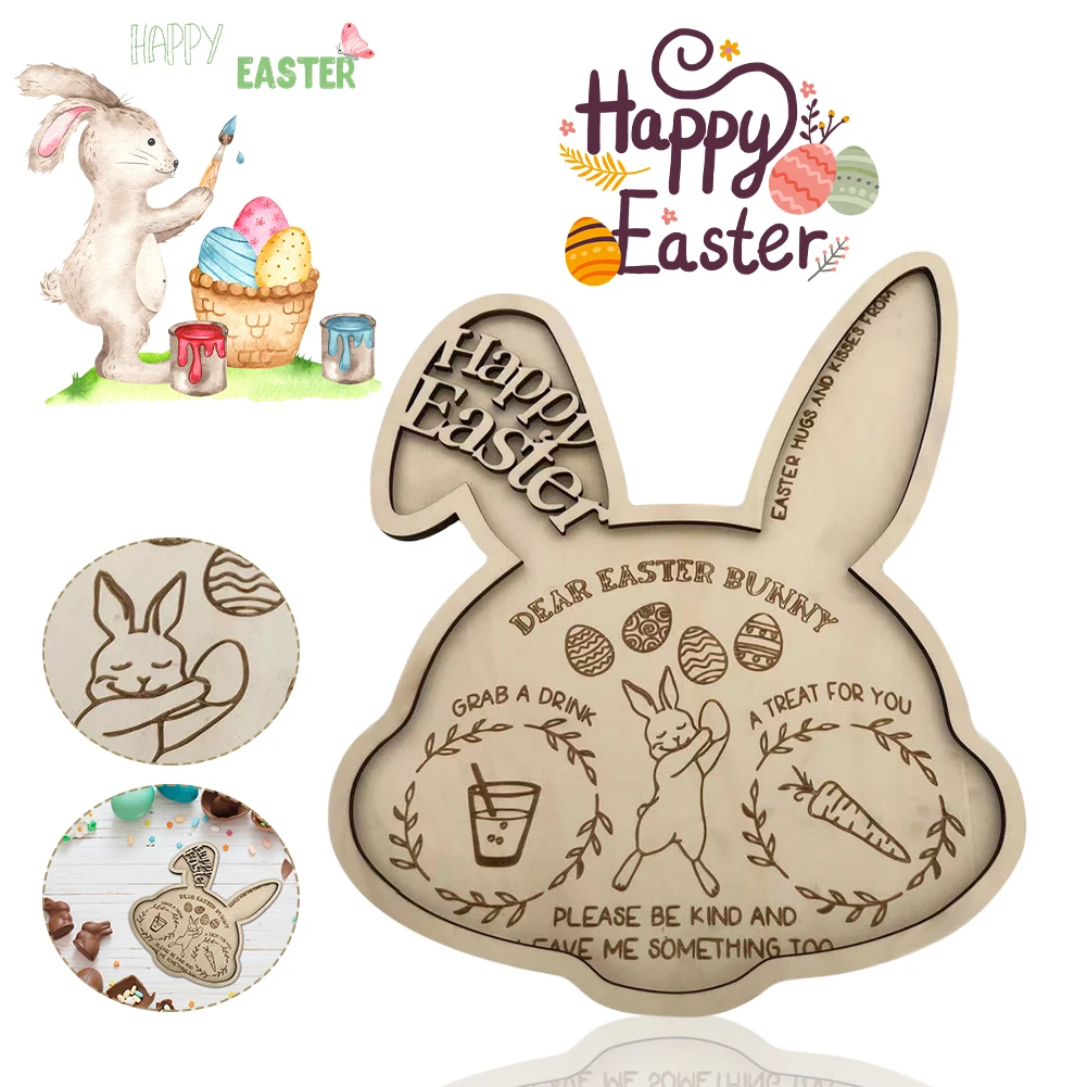 

Easter Bunny Tray Wooden Plates Fruits Dishes Snacks Dessert Serving Tray Dinner Plate Easter Table Decorations Kitchen Tools