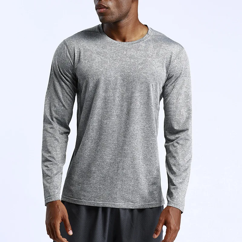 LU Men's Training Gym T Shirt Breathable Workout Sports Shirt Long Sleeve O Neck Compression Shirt Solid Fitness Sportwear