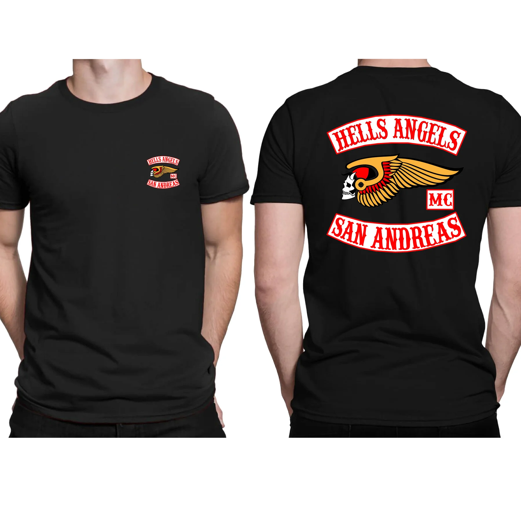 

2023 Hot Sale Summer 100% Cotton Hells Angels San Andreas Black T Shirt Men Short Sleeves Cool Tee Hip Hop Streetwear T-shirt