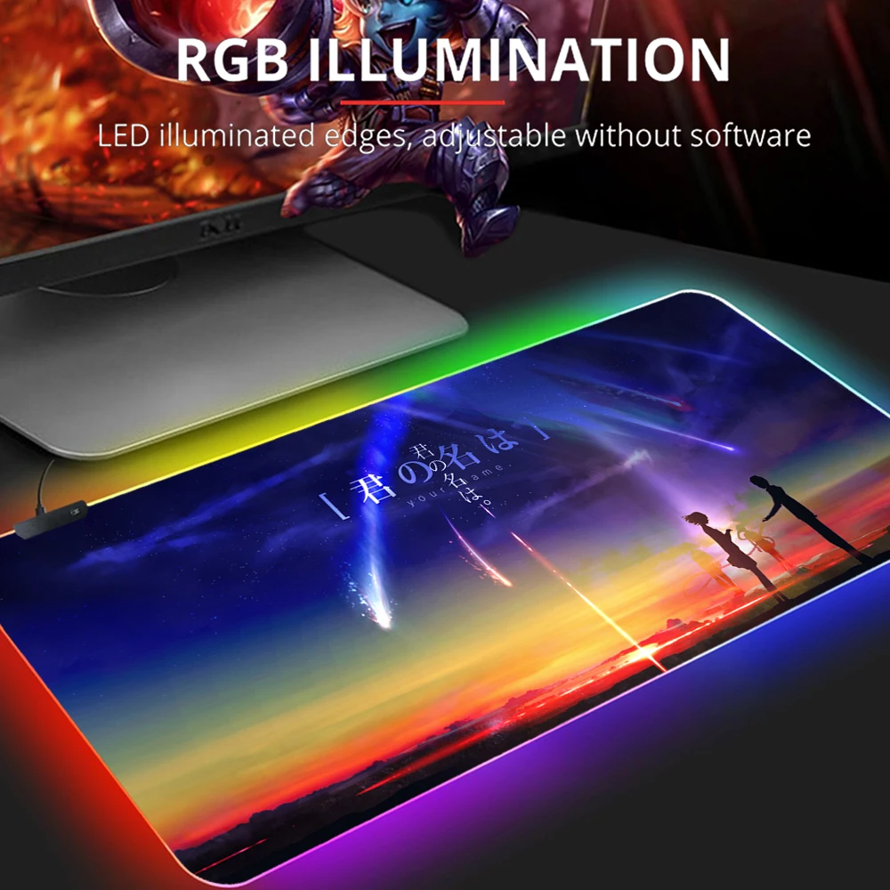 

Коврик с надписью «Your Name» RGB для мышек с аниме, милые игровые аксессуары, коврик для ПК, геймерский коврик для мыши, светодиодный ная светодио...