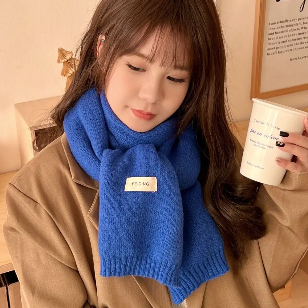 Красный однотонный шарф в стиле ретро кашемировый вязаный с буквами милая