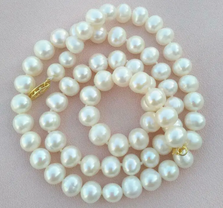 

18 Inch New 7-8mm AAAA Akoya White Pearl Necklace 14k Gold P Clasp