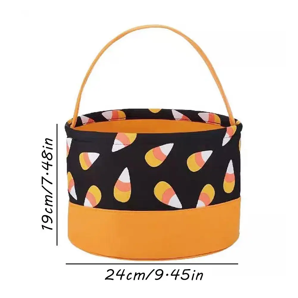 Сумка Для Конфет На Хэллоуин Оранжево-черная В Форме Ведра С Верхней Ручкой И