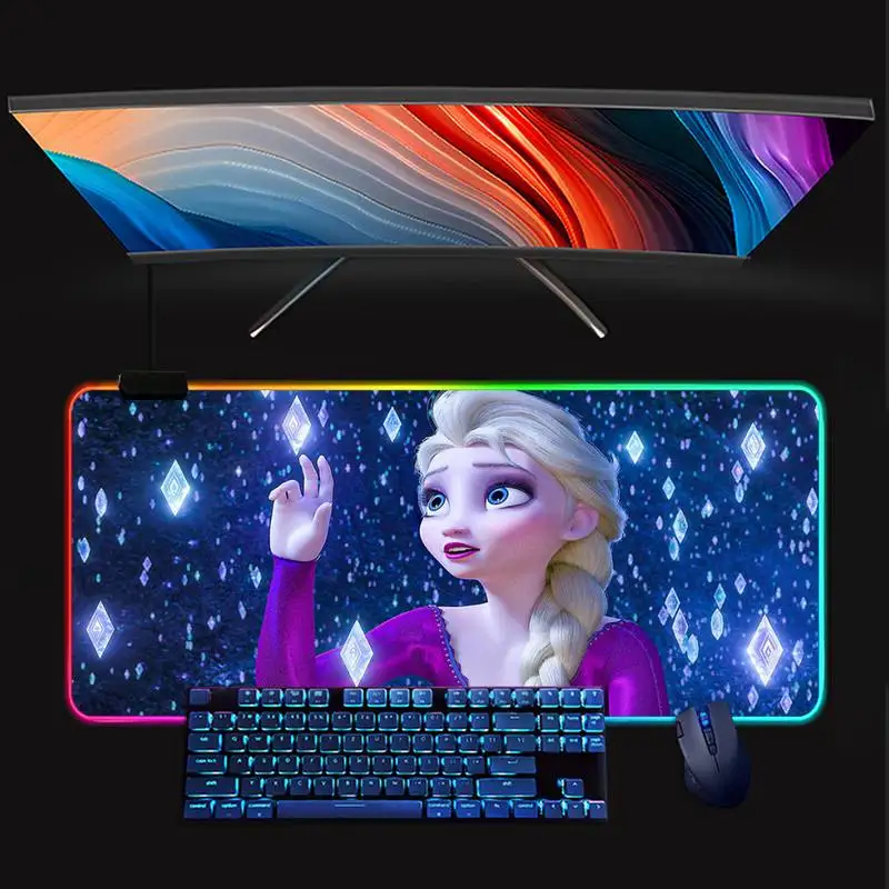 

Уникальный настольный коврик «холодная Принцесса Эльза», игровой большой RGB коврик для мыши, коврик для мыши со светодиодной подсветкой, иг...