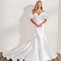 sexy mermaid wedding dress sweep train floor length short sleeve for women bridal gown customize elegant satin robe de mariee