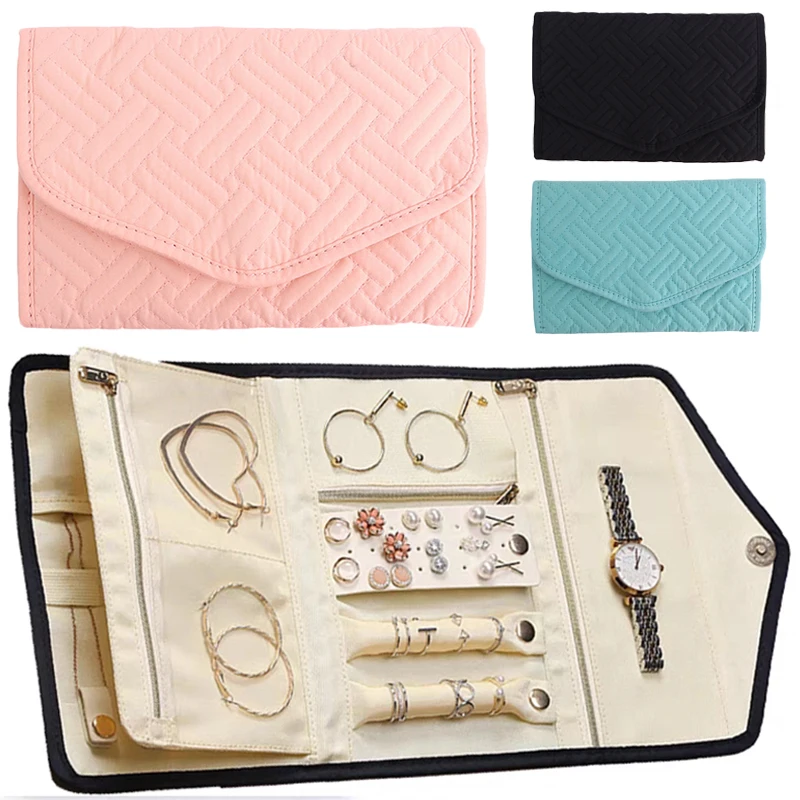 Portable Travel Jewelry Storage Bags Capacity Roll Foldable Jewellry Organizer Case for Rings Necklaces Packaging Holder Bag Box