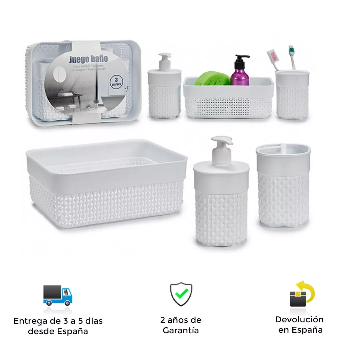 

White, pretty, practical and decorative bathroom Set, three pieces, waterproof, brush, paste, soap dish, Bath, bathroom accessor