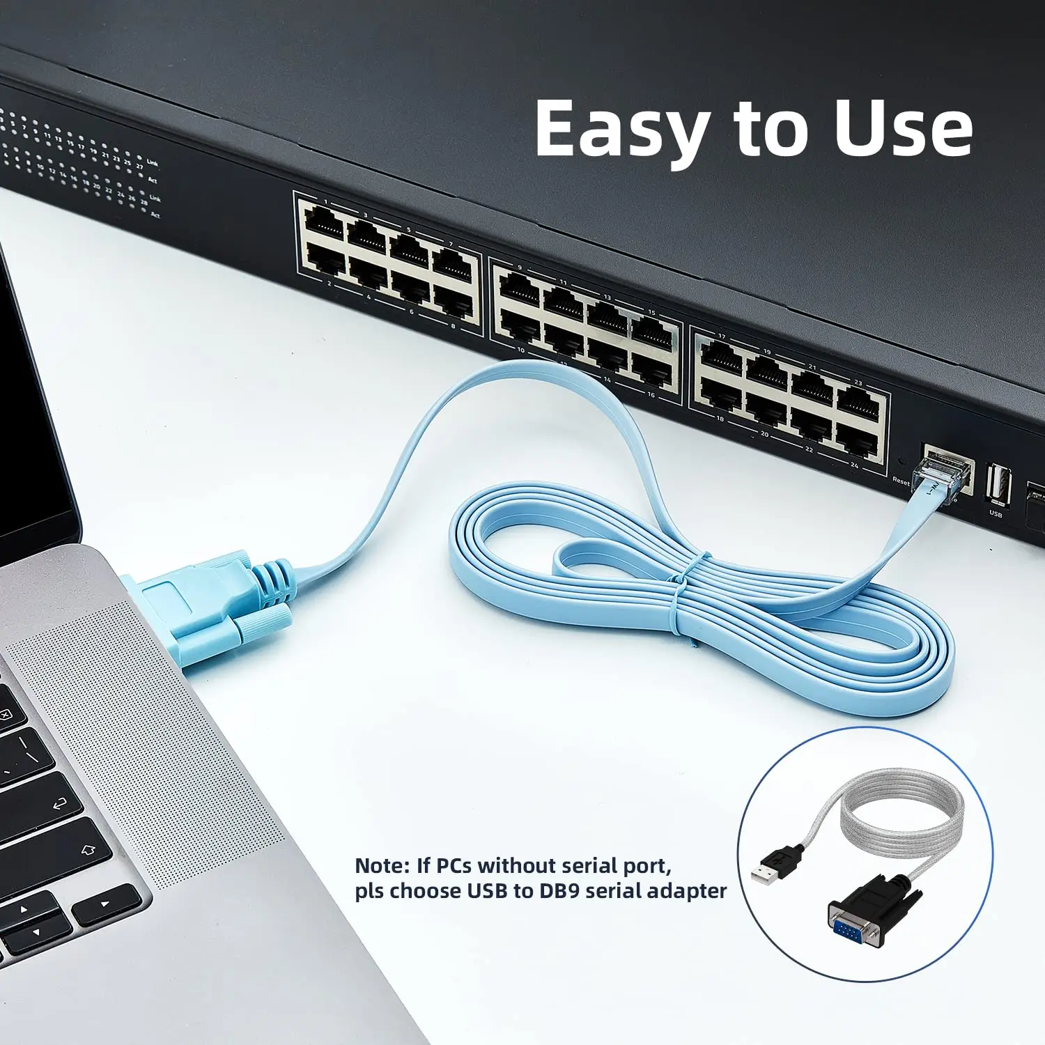 Фото Консольный кабель RJ45–DB9, 1,5 м, консольные кабели RS232–RJ45, адаптер управления последовательным портом, совместимый с маршрутизатором Cisco №3