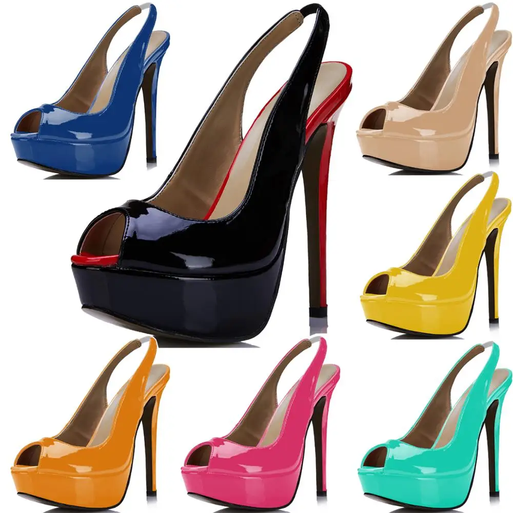 

CHMILE CHAU Patent Sexy Dress Party Shoes Women Peep Toe Stiletto High Heel Slingback Platform Lady Pumps Zapatos Mujer 3463-ls