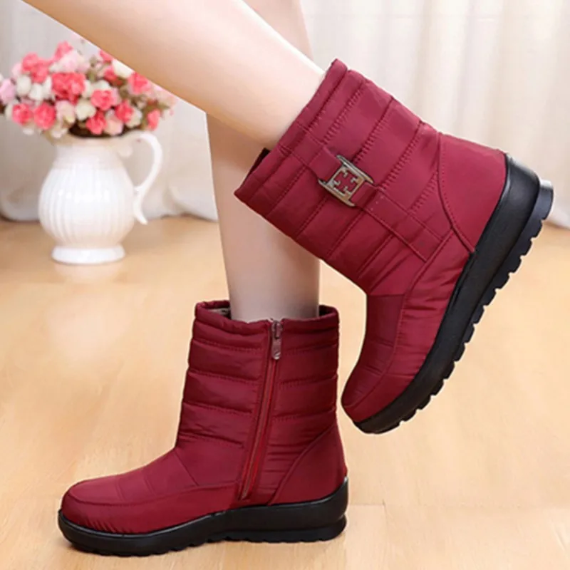 

Зимние ботинки, женская теплая обувь на меху, Женская водонепроницаемая женская обувь, ботинки на молнии, женские зимние ботинки на плоской ...