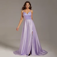 elfin lilac simple sequines satin prom dresses spaghetti strap formal evening dress criss cross nigh club women party gowns