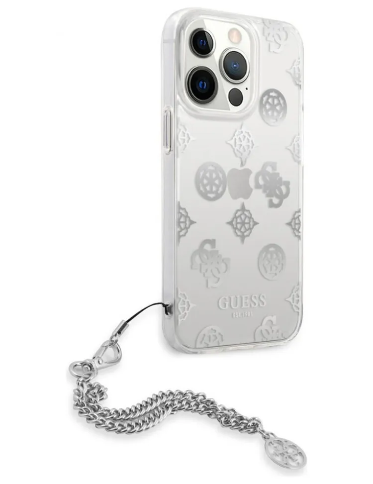 Чехол CG Mobile Guess PC/TPU Peony Hard + Siver hand chain для iPhone 13 Pro цвет Прозрачный/Серебристая цепь -