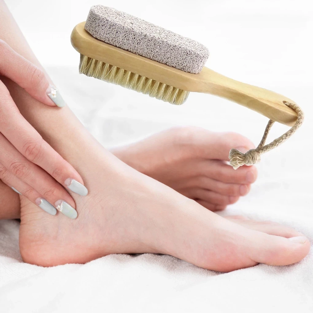 

Wood Handle Soft Bristle Pumice Stone Double Sided Feet Massage Brush Foot Exfoliating Scrubber Remove Dead Skin Pedicure Tools