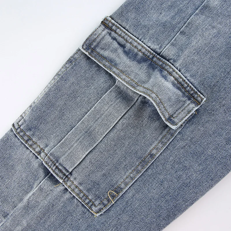 Streetwear Women Loosed Fashion High Waist Zipper with Big Pockets for Hip Hop Vintage Demin All-match Long Jeans Cargo Pants