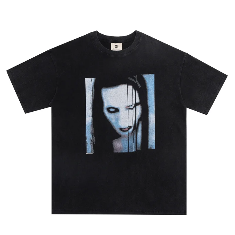 

Frog drift Fashion Wear Streetwear Oversized Loose Marilyn Manson Retro Washing Summer Men homme Unisex Tee t shirt