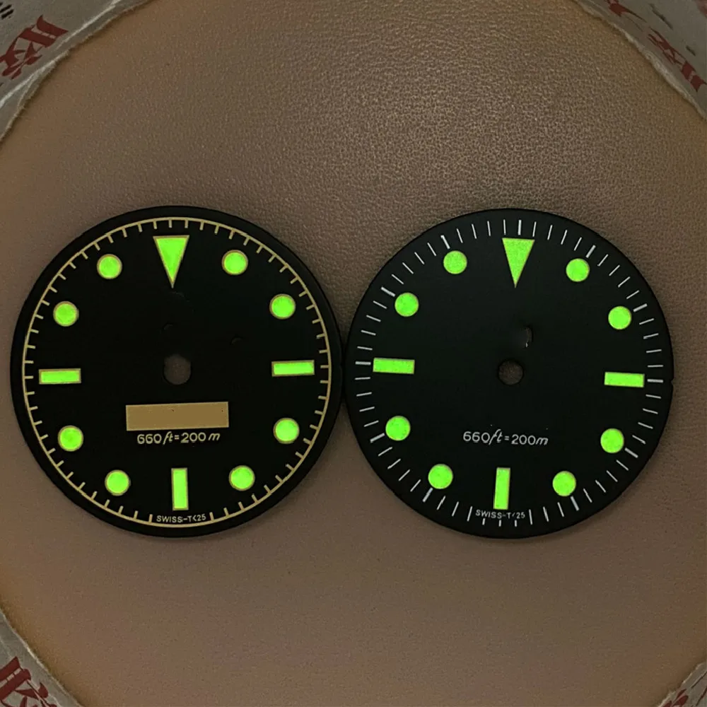 Vintage dial 28.5mm black with C3 green luminous suitable for SKX007 watch accessories NH35/8215/2836 movement