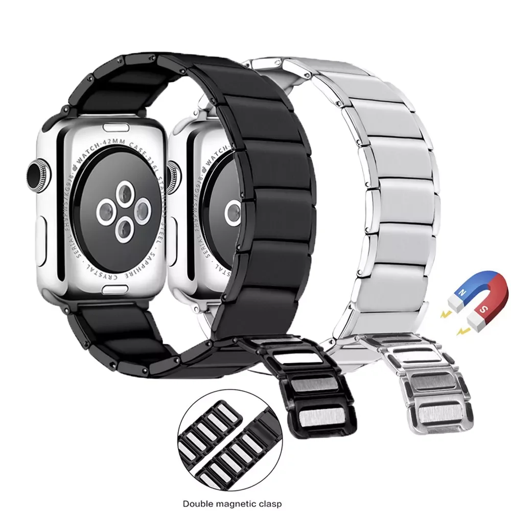 for Apple Watch Band 7 6 5 4 3 SE Stainless Steel Bracelet Apple Watch 44mm 40mm 45/41mm 42/38mm Magnetic Loop for iWatch