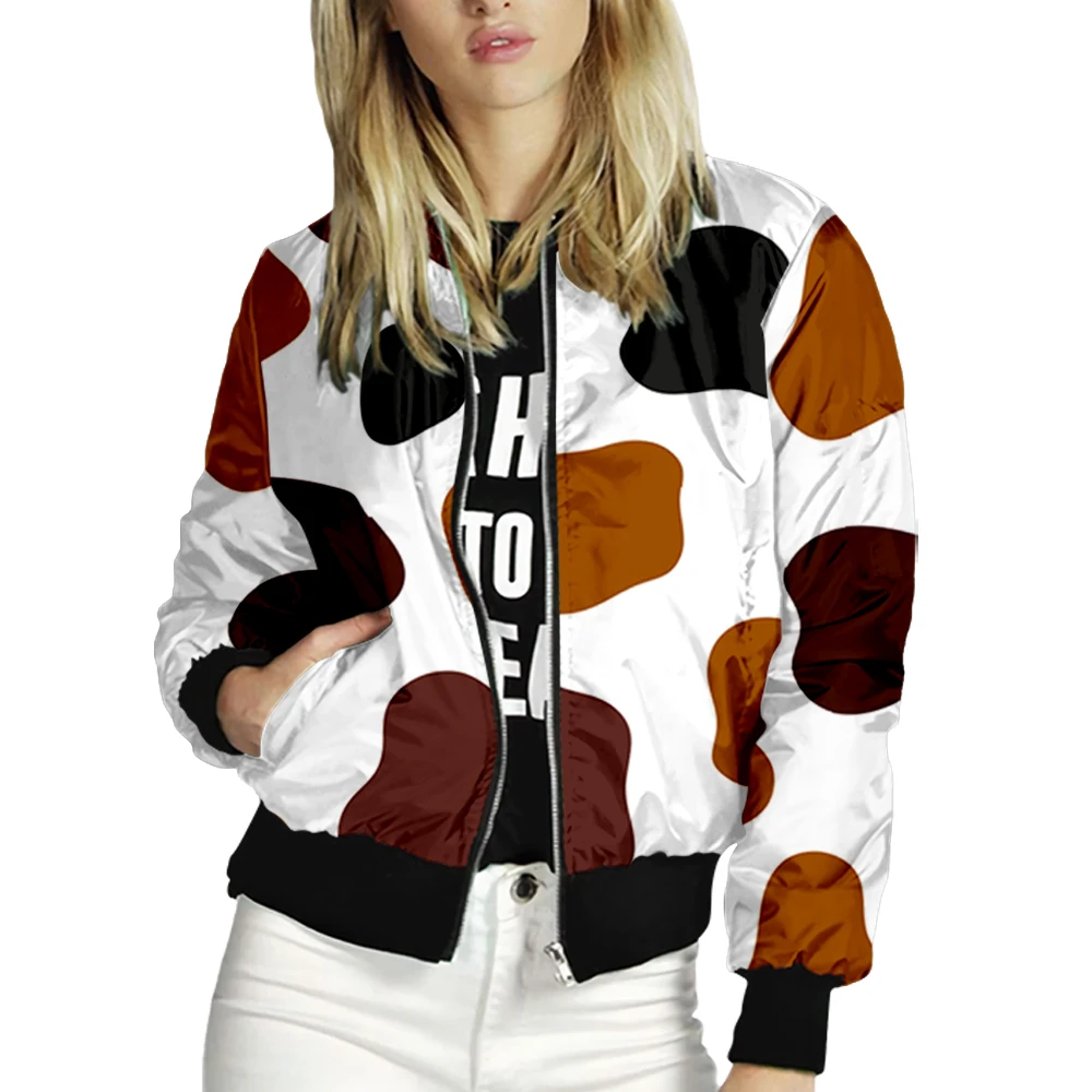 

Autumn Female Zipper Women Jacket Tops Animal Texture Printing Long Sleeves Casual Baseball Collar Coat Slim Jacket Thin