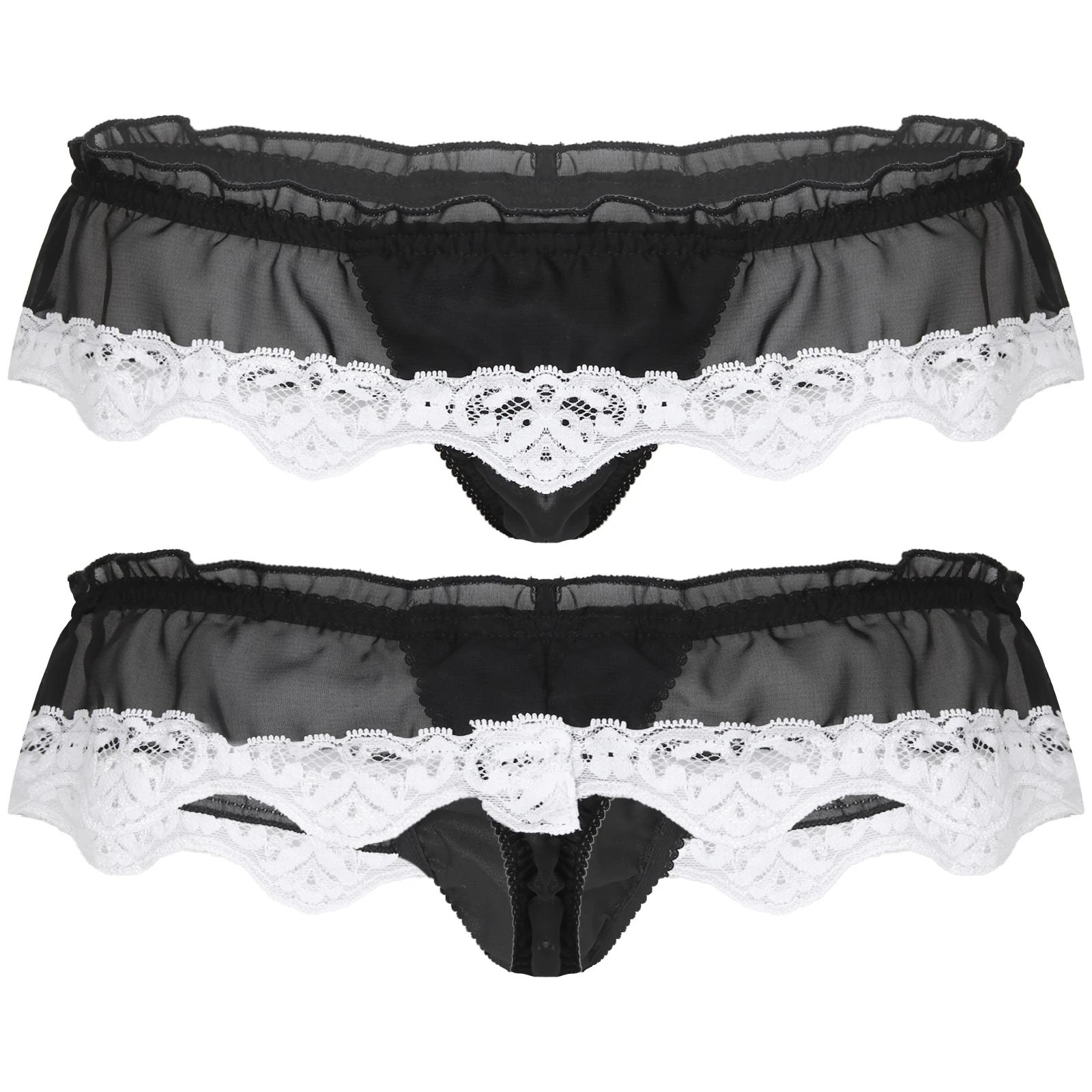 

Женские черные кружевные трусики, прозрачное Эротическое нижнее белье, стринги с низкой талией и рюшами, трусики-стринги с оборками, нижнее ...