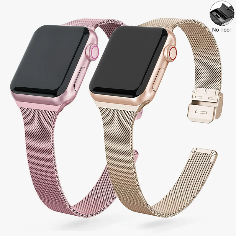 

Essidi Slim Milanese Band For Apple Watch Series 7 se 6 5 4 3 Stainless Steel Wrist Bracelet Strap Loop For 38 40 42 44 41 45mm