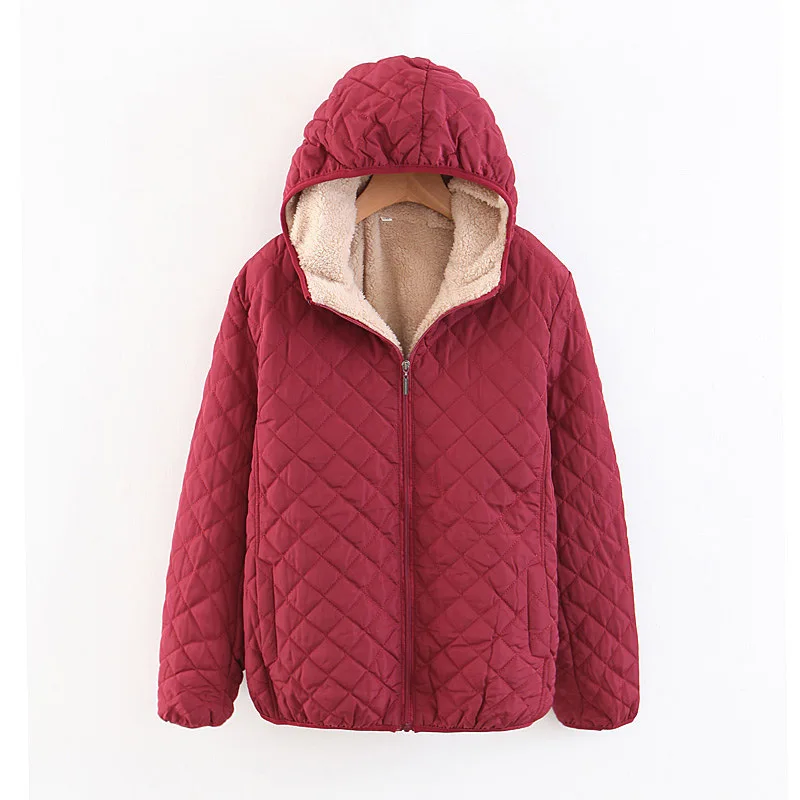 New Autumn Winter Women's Jacket Fur Lined Coat Lamb's Fleece Hood Warm Tops Korean Fashion Cotton Jacket Loose parkas