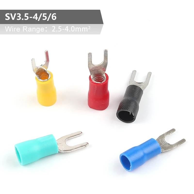 

500Pcs/Lot SV Type Wire Spring Termina Fork PVC Insulate Ferrules Block Spade Cold Press Cable End Crimp Connector SV3.5-4/5/6