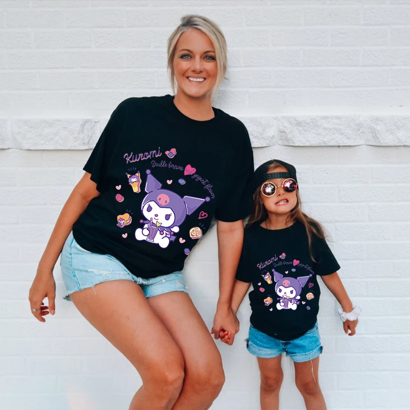 Футболка Sanrio Kuromi одинаковые наряды для семьи повседневные топы с коротким