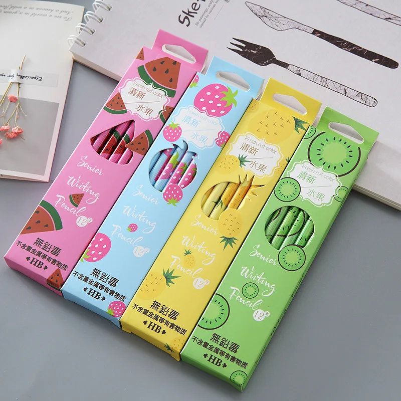 

12 шт./компл. кавайный карандаш с фруктами, милые HB эскизные предметы, рисунок, рисование, канцелярские принадлежности, ручка, аксессуары для детей, подарок