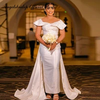 angelsbridep boho mermaid wedding dress with cape pearls 2022 vestidos de novia for birthday party annual meeting bridal dress