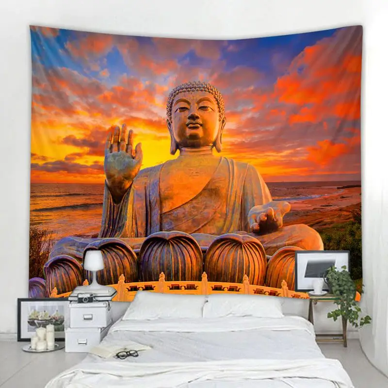 

Bronze Buddha Statue Meditation Seven Chakra Tapestry Lndian Wall Decoration Mandala Bedroom Tapestry Witchcraft Bohemian Hippie