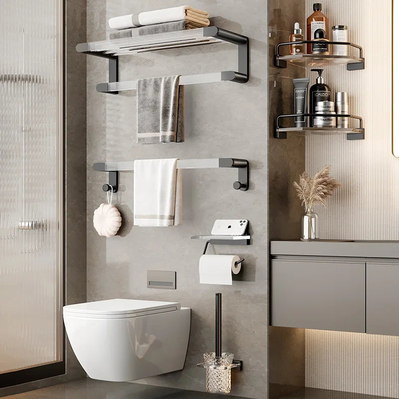 Bathroom Accessories Sets Wall Mounted Type Shelf Towel Rack
